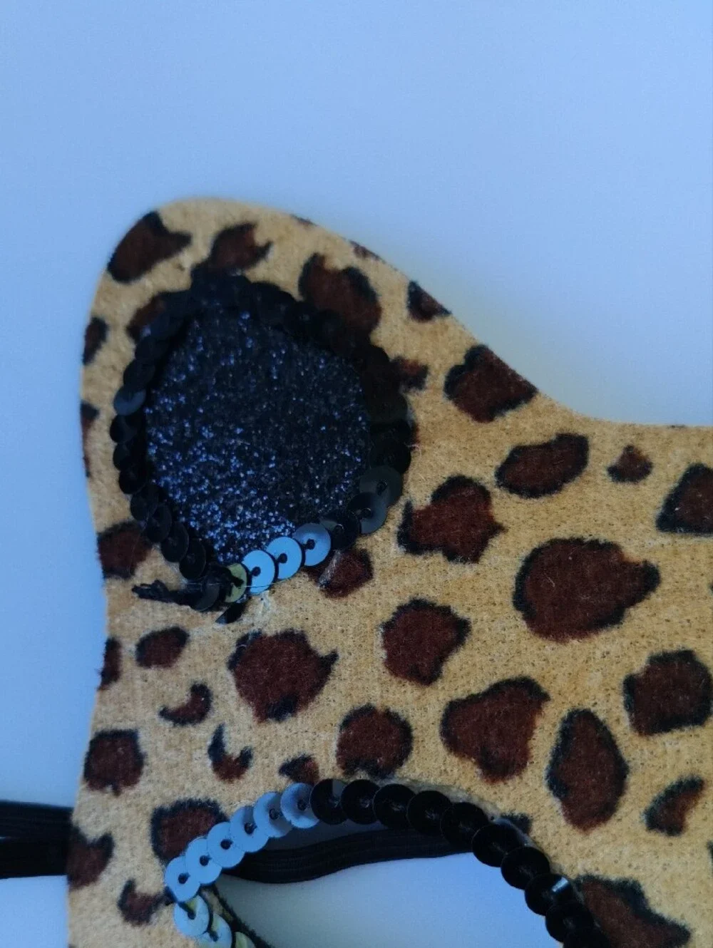 Leopard Print Kids Eye Mask with Sequin Trim - Tan